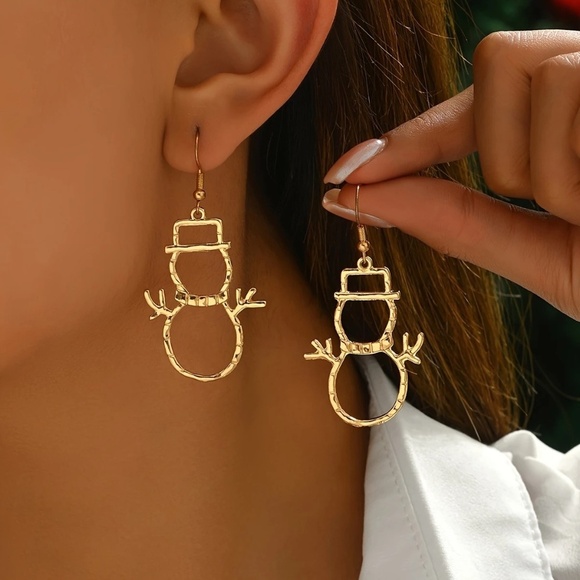 Gold Tone Snowman Christmas Earrings - Picture 1 of 6